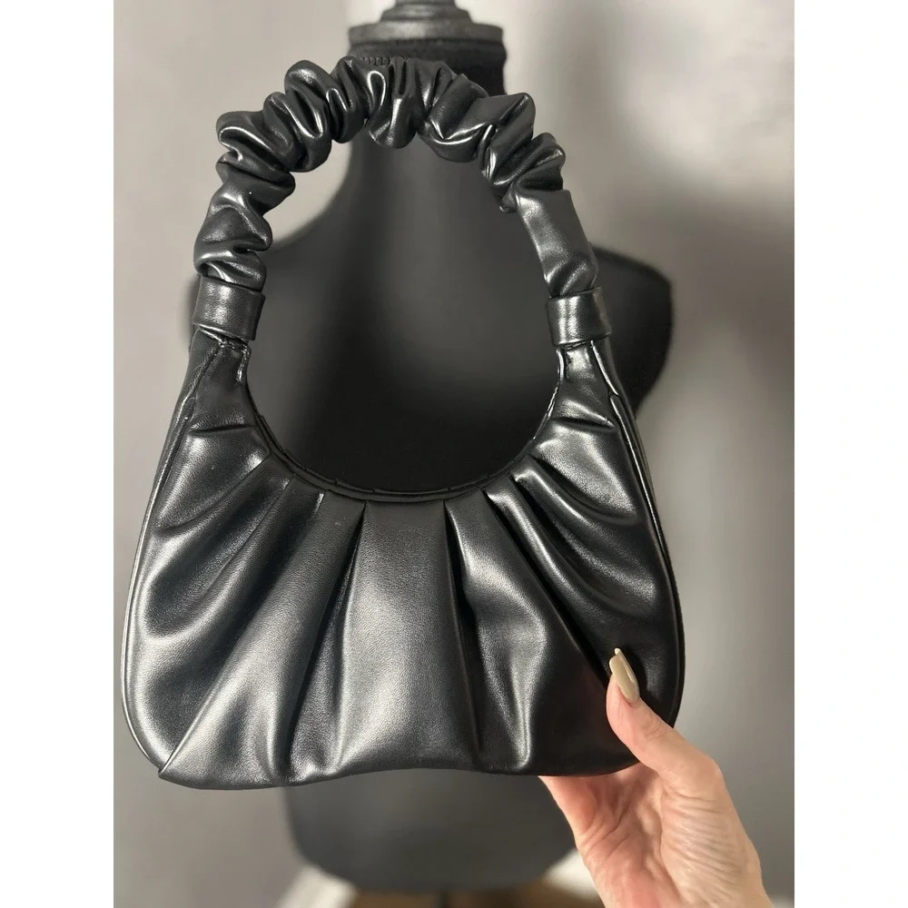 JW PEI women's Gabby Ruched Hobo Bag Vegan Leather Magnetic Closure Black‎